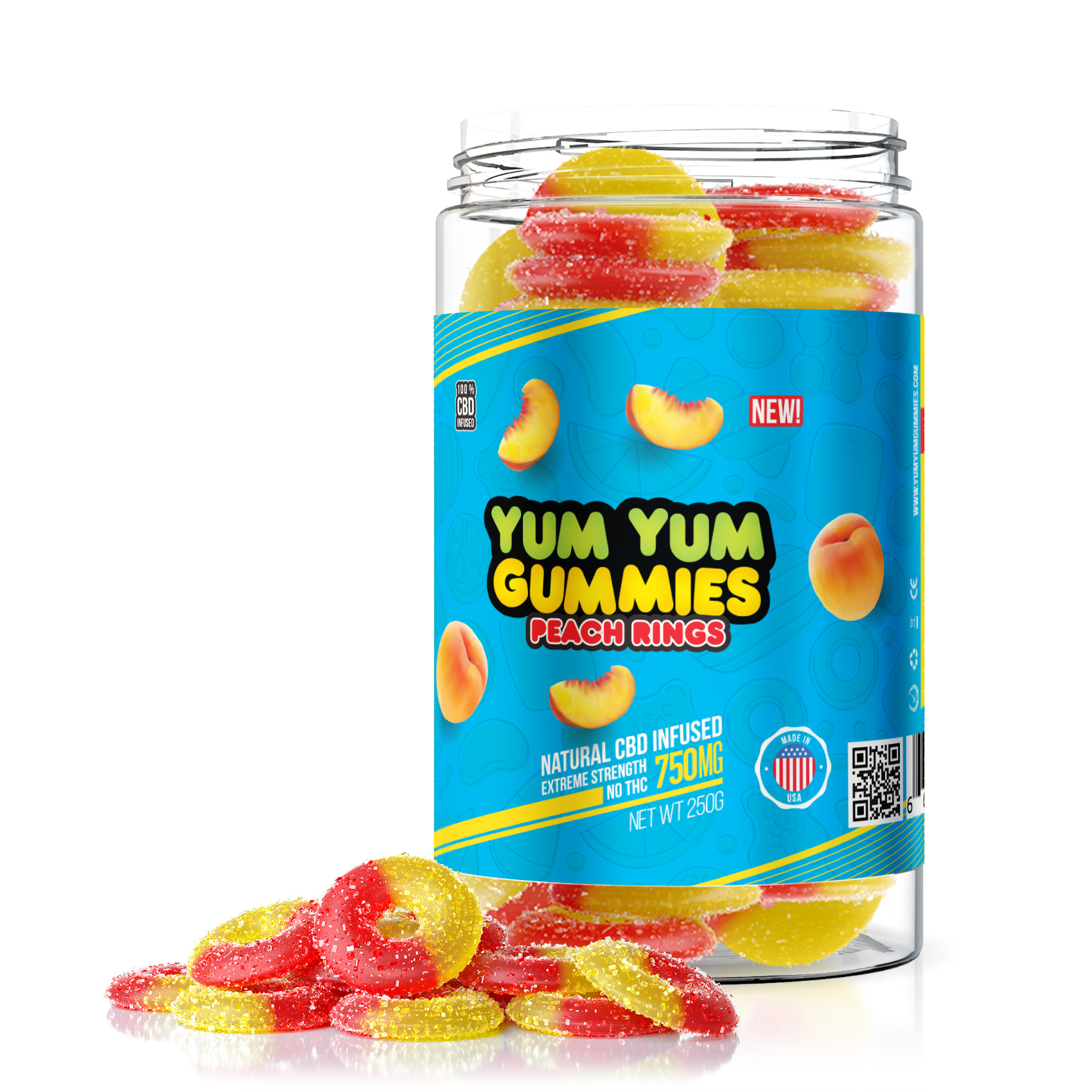 Yum Yum Gummies 750x CBD Infused Peach Rings | CBD Edibles