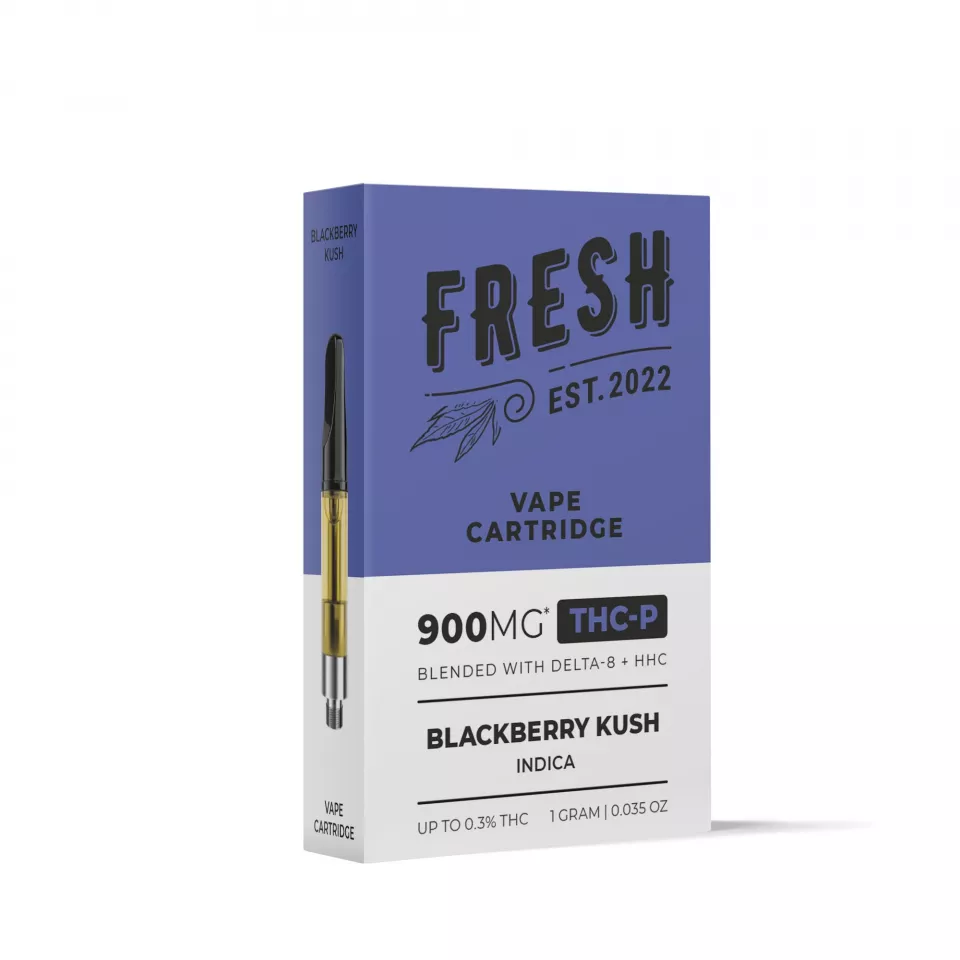 900mg THCP, D8, HHC Vape Cart - Blackberry Kush - Indica - 1ml