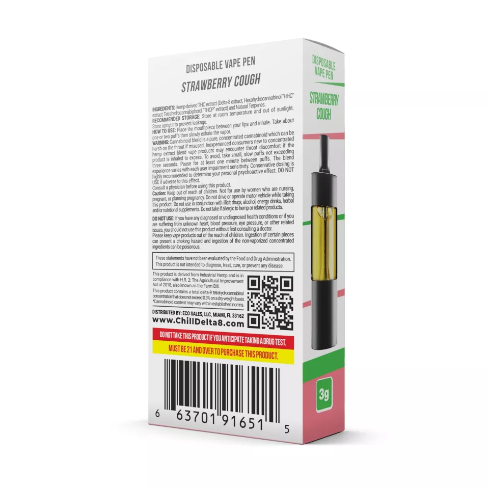 2700mg THCP, D8, HHC Vape Pen - Strawberry Cough - Sativa - 3ml